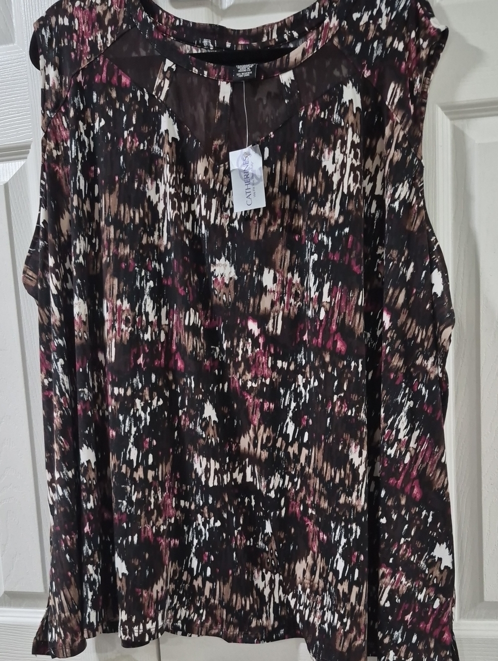 Catherines Black, Brown & Pink Abstract Print Sleeveless Top